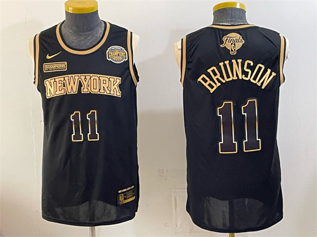 Men's New Yok Knicks #11 Jalen Brunson Black Gold 2026 Finals & Eastern Conference Champions Patch Stitched Jersey Men's New Yok Knicks #11 Jalen Brunson Black Gold 2026 Finals & Eastern Conference Champions Patch Stitched Jersey